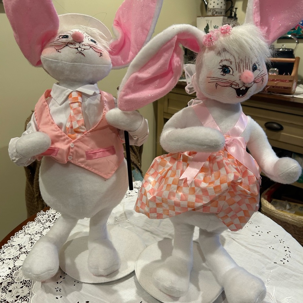 Adorable White and Pink Bunny Annalee Figurines